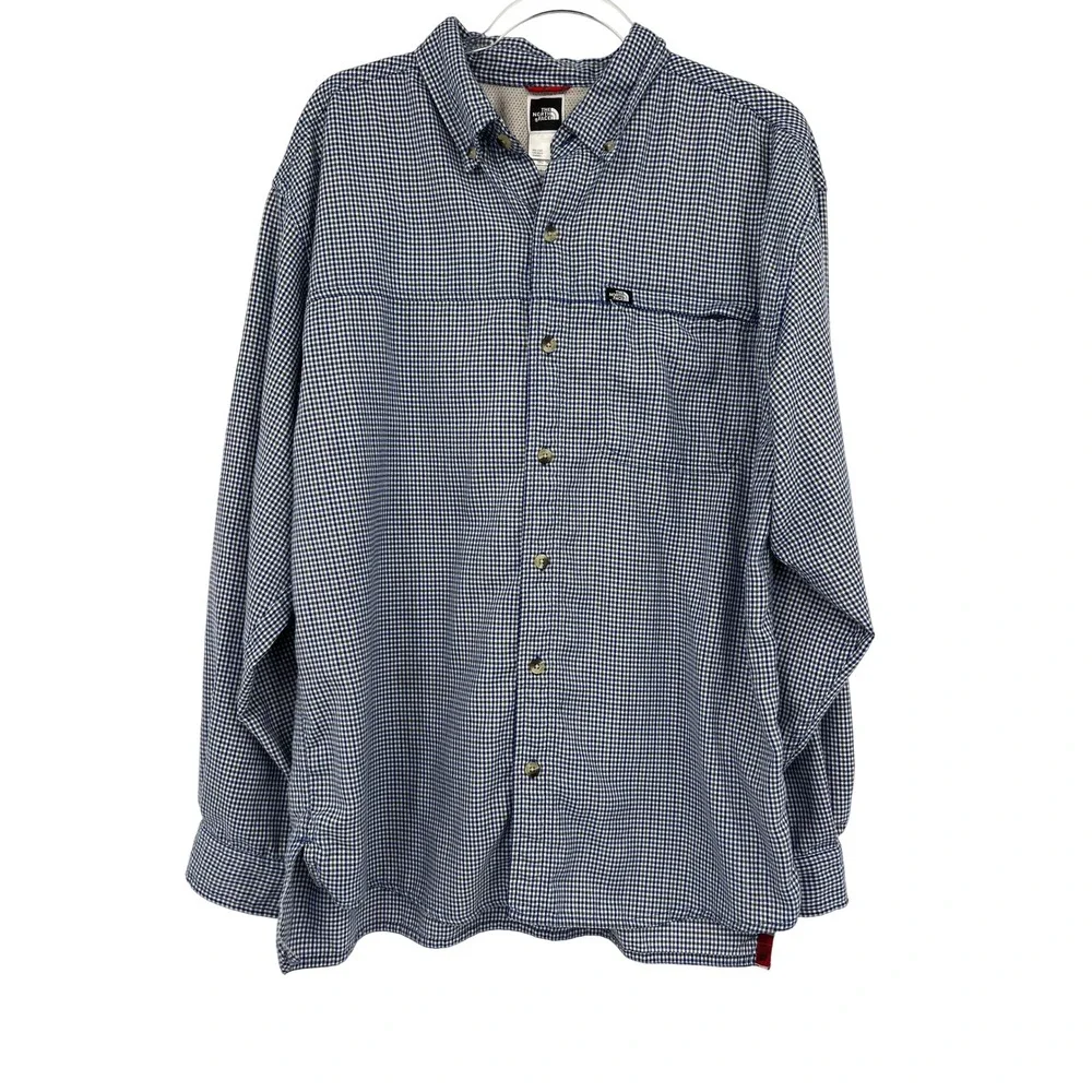 The North Face Mens Blue Gingham Plaid Long Sleeve Button Down Shirt M Vented